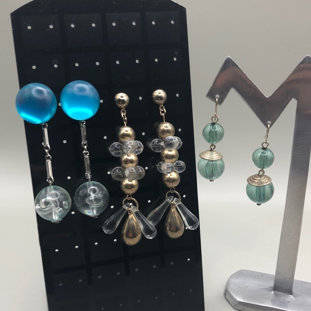 Vintage lucite look statement earrings bundle lot 3 dangle drop long